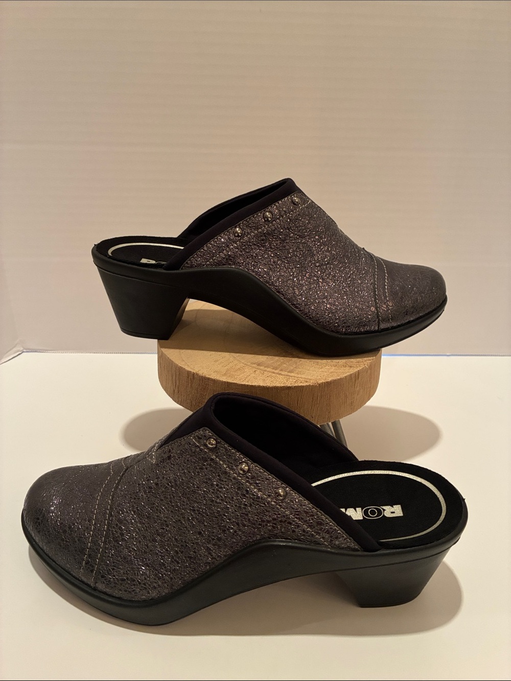 Romika Metallic Gray Sparkle Slip-On Mules